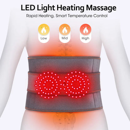 LED light heating massage belt with temperature control indicators on a white background