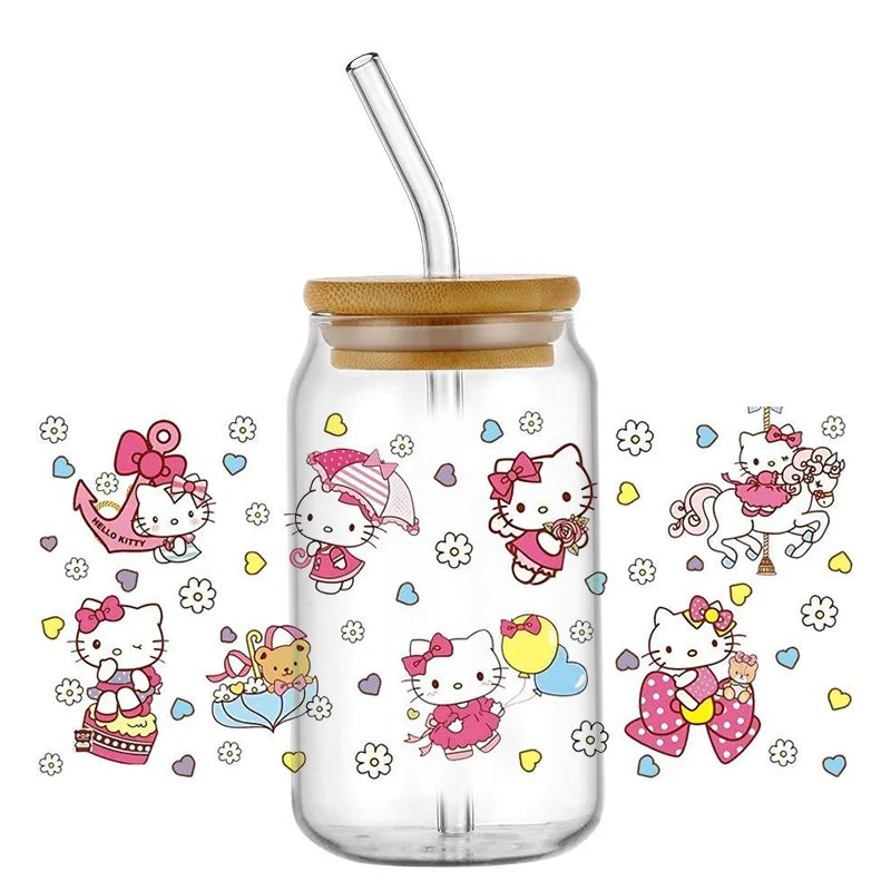 Miniso New Hello Kitty Theme 16oz Libbey Glass 3D Wrapping for cup, mugs, ect.