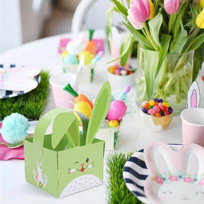 4/8Pcs Easter Bunny Ear Candy Boxes Cute Egg Paper Basket Cookie Gift Packaging Box Bags 2025 Easter Party Decoration Supplies