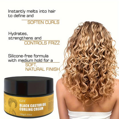 Black Castor Oil Curl Defining Cream: Non-Stick, Hydrates, Eliminates Frizz, Hair-Smoothing Anti-Frizz Cream