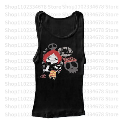 Harajuku Goth Short Sleeve Y2K Style Letter Print Fairy Grunge Summer E-girl White Crop Top Slim 2000s Star Streetwear T-shirts