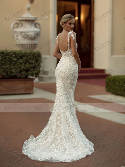 Exquisite Wedding Dresses Gorgeous Bridal Gowns Lace Tiered Robes Spaghetti Straps Backless 2025