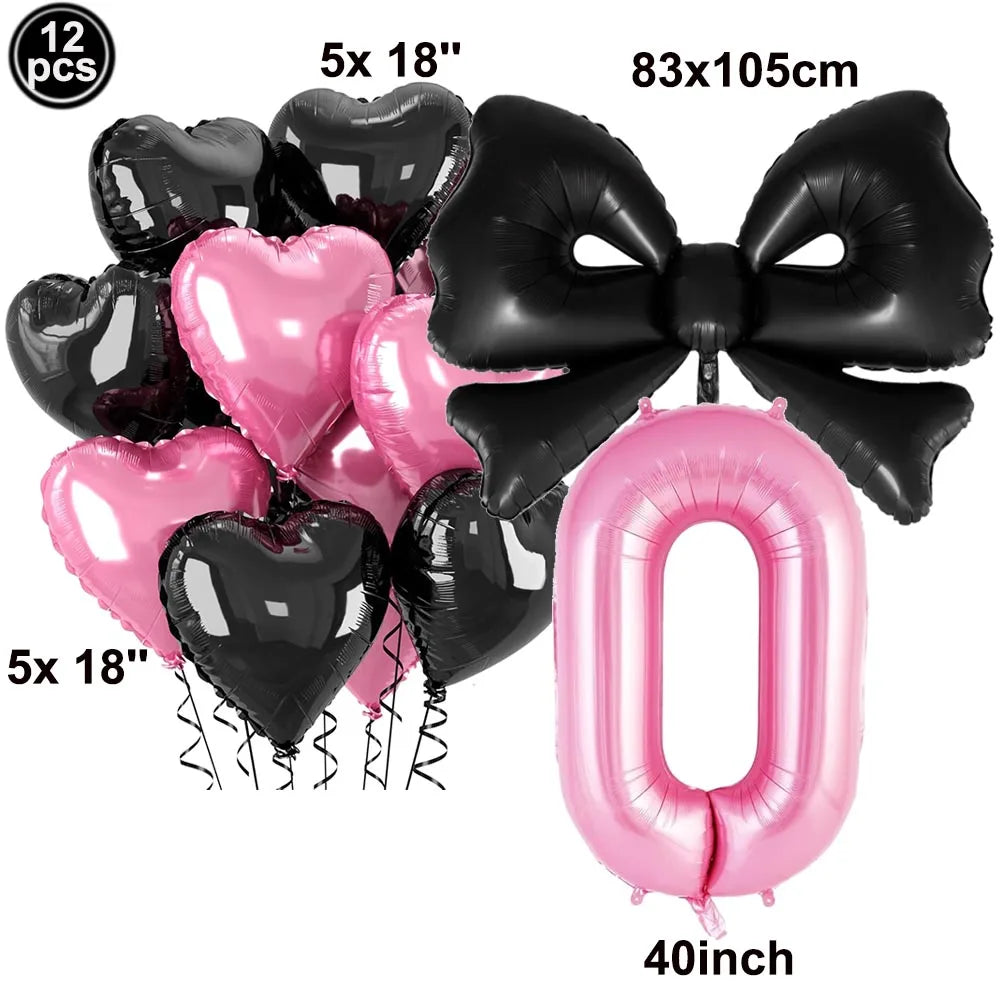 Giant Black Pink Bow Balloon Coquette Birthday Party Decorations Bowknot Balloon for Girls Baby Shower Bridal Wedding Supplies