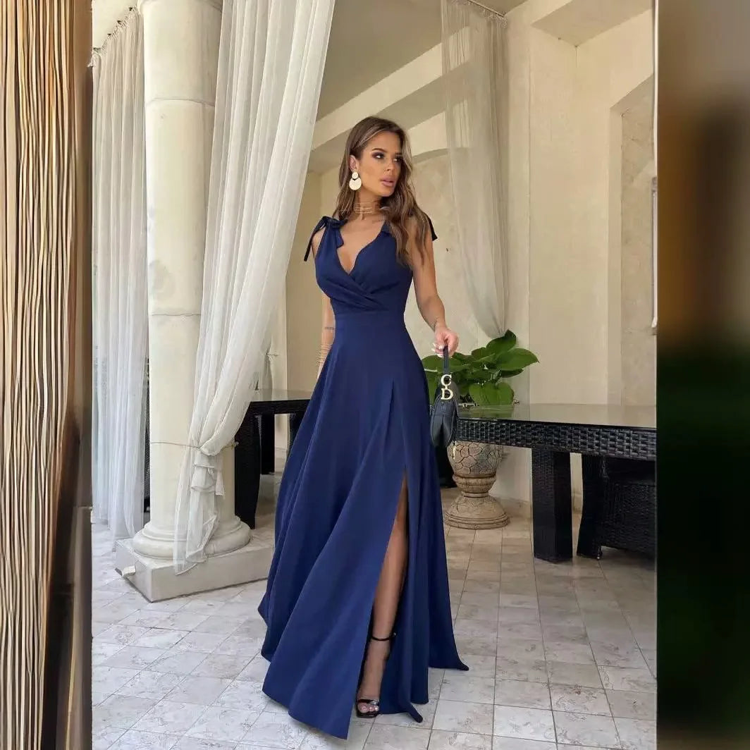 Spring Summer Elegant Women's Casual Dress New Fashion Evening Party Sexy V-neck Long Off Shoulder Women's Prom Dresses
