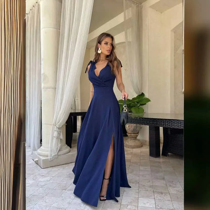 Spring Summer Elegant Women's Casual Dress New Fashion Evening Party Sexy V-neck Long Off Shoulder Women's Prom Dresses
