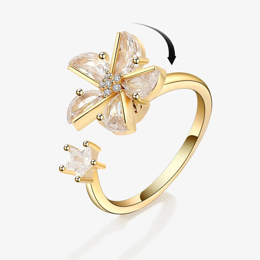 Fidget Spinner Ring Anxiety for Women Multiple Crystal Flower Eye Butterfly Animal Ring Rotate Anti Stress Wedding Jewerly