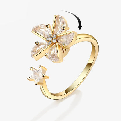 Fidget Spinner Ring Anxiety for Women Multiple Crystal Flower Eye Butterfly Animal Ring Rotate Anti Stress Wedding Jewerly