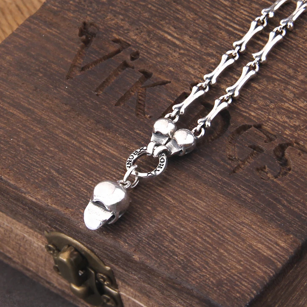 Vintage Gothic Punk Male Female S925 Sterling Silver Skull Chain Necklace for Men Women Jewelry Accessories