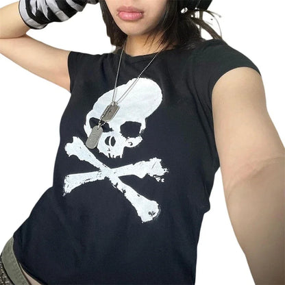 Vintage Grunge Graphic Print Gothic Skull Punk Streetwear Women's T Shirt