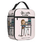 Custom cartoon-printed lunch bag featuring ladies, nurses, and doctors. Thermal insulated, reusable, and multifunctional, perfect for kids' food bento boxes.