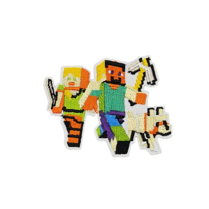 Mosaic Game Vitual World Embroidery Patches Iron on Patch Character Pasted Bag Decoration Game Pixel Appliques for Clothing Scp