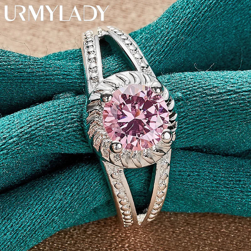 925 Sterling Silver Charm Pink Zircon 7-10 # Ring