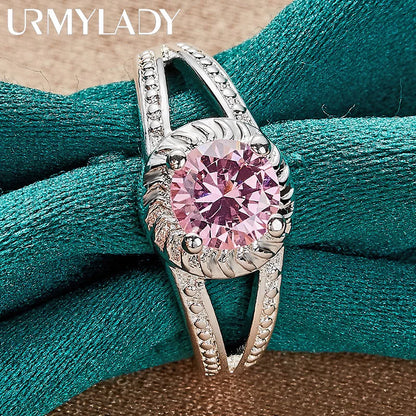 925 Sterling Silver Charm Pink Zircon 7-10 # Ring