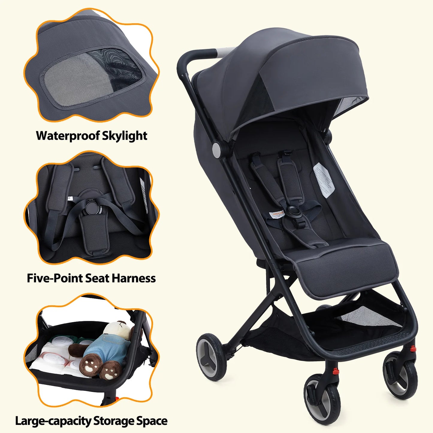 Lightweight Baby Stroller, Compact Umbrella Stroller with Adjustable Canopy/Footrest/Backrest, One-Hand Folding Newborn Stroller