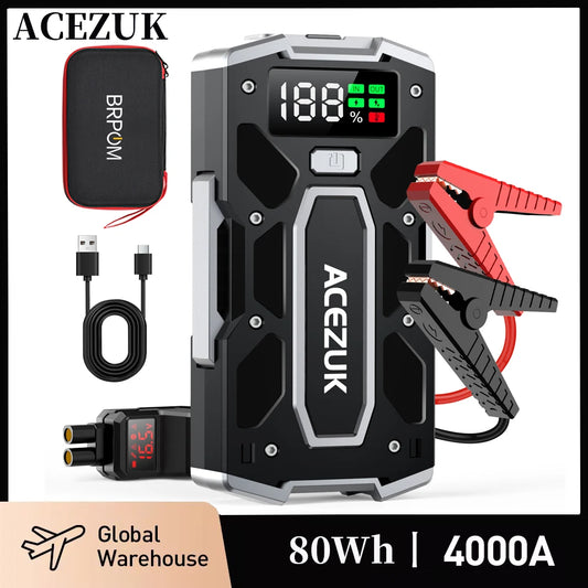 4000A Car Jump Starter Power Bank: 12V 21800mAh, Emergency Car Battery Charger Booster for 10L and 8.0L Engines