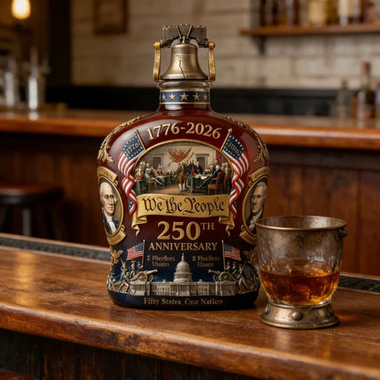 Hand-Painted 'We the People' 250th Anniversary Decanter Commemorative American Historical Liquor Bottle 1776-2026 Collectible It