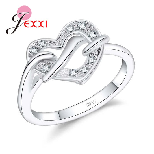 Trendy 925 Sterling Silver Ring Romantic Hollow Heart Shape Zircon Rings for Women Wedding Engagement Party Jewelry Present