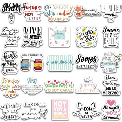 10/30/50pcs Spanish Inspirational Phrasese Stickers Art Toy DIY Kids Notebook Luggage Motorcycle Laptop Decals Graffiti Sticker