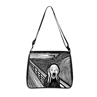 Gothic Black Angel Pattern Women Shoulder Bag Demon Punk Handbags for Travel Key Purse Phone Holder Messenger Bag Crossbody Bag