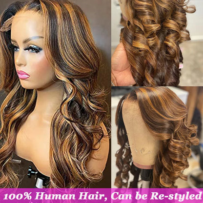 Highlight Body Wave Wig Brazilian Human Hair Wigs For Black Women 13x4 Honey Blonde Lace Front Wig 13x6 HD Lace Frontal Wig Sale