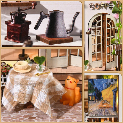 Book Nook Kit Coffee Shop Sunlight Room Dollhouse Booknook 3D Wooden Puzzle Miniature Doll House For Bookshelf Insert Furniture