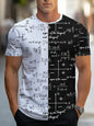 2025 Men's T-shirt Mathematical Element Pattern Tees Summer Men's Creative Color Block Short Sleeve Black T-shirt Outdoor Tops