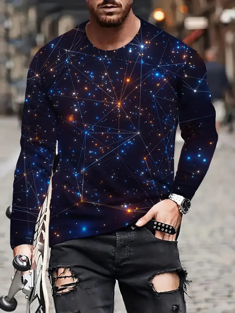 Fashion Trend Men's Crew-neck Long Sleeves Cross 3D Printed Men's Casual Pullover T-shirt Casual All-match Men's Top S-5XL