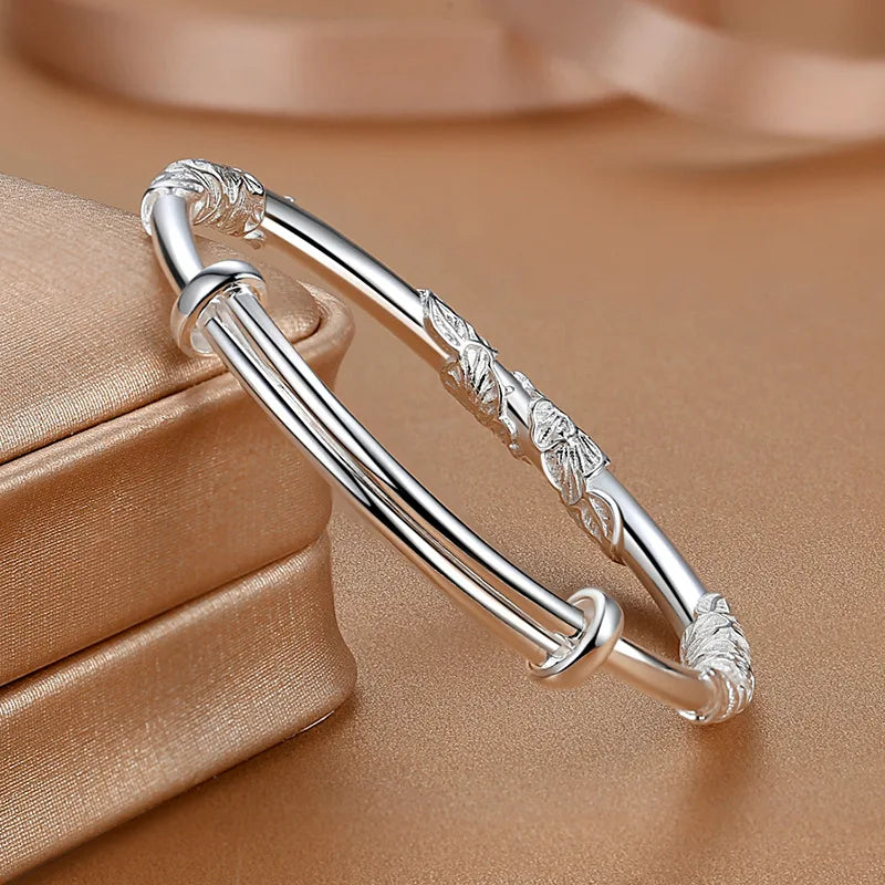 925 Sterling Silver Full-blown Flowers Bracelet