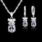 925 Sterling Silver Color with White Stone Cubic Zirconia Dangle Earring Pendant Necklace Woman Jewelry Set