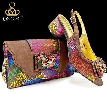 Nigerian Style Women Heels Shoes And Elegant Bag Set Color Matching Handbag Wedding Party Women Shoes