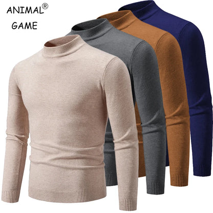 Men's Half Neck Basic Solid Sweaters Round Neck Elastic Pullovers