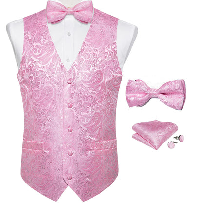 Suit Vest With Bow Tie Pocket Square Cufflinks Tuxedo Waistcoat for Men
