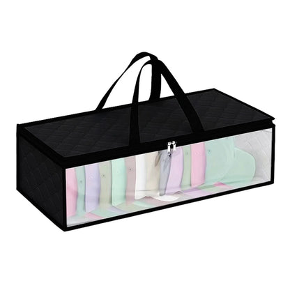 Transparent Large Capacity Storage Bag: Foldable Organizer with Household Carry Handles, Non-Woven Fabric, Zipper for Duvet Cover