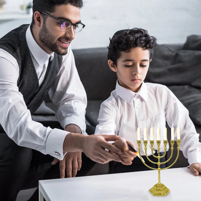 7‑Branch Menorah Candle Holder – Jerusalem Temple Design, 12 Tribes, Antique Hanukkah Stand (6.69”)