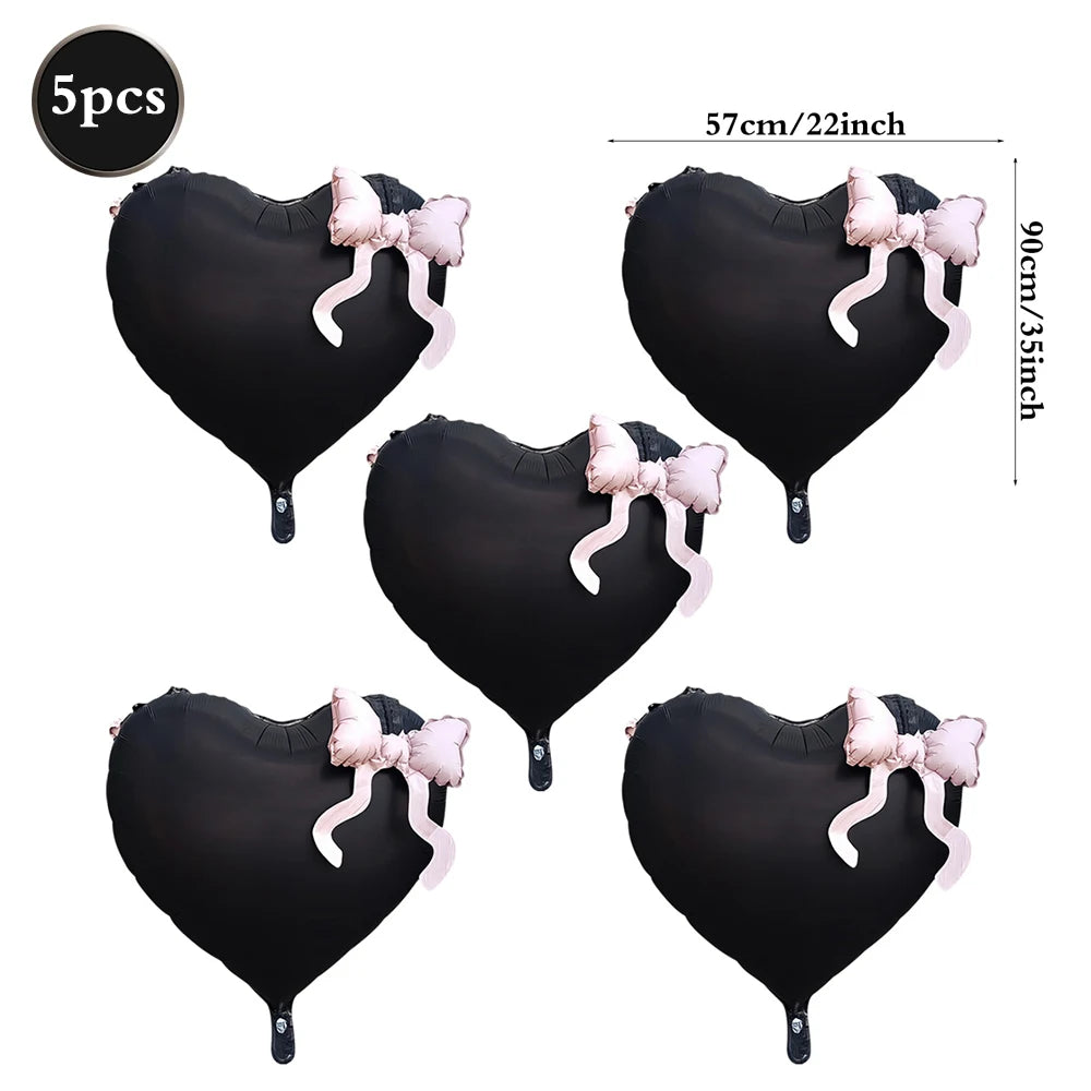 22inch Pink Red Black Heart Shaped Foil Balloons with Bow Valentines Day Wedding Party Decorations Birthday Baby Shower Supplies