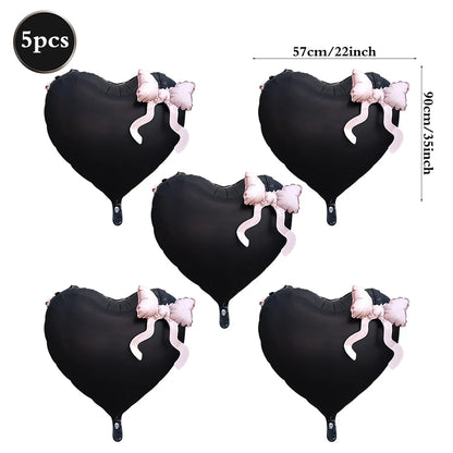 22inch Pink Red Black Heart Shaped Foil Balloons with Bow Valentines Day Wedding Party Decorations Birthday Baby Shower Supplies