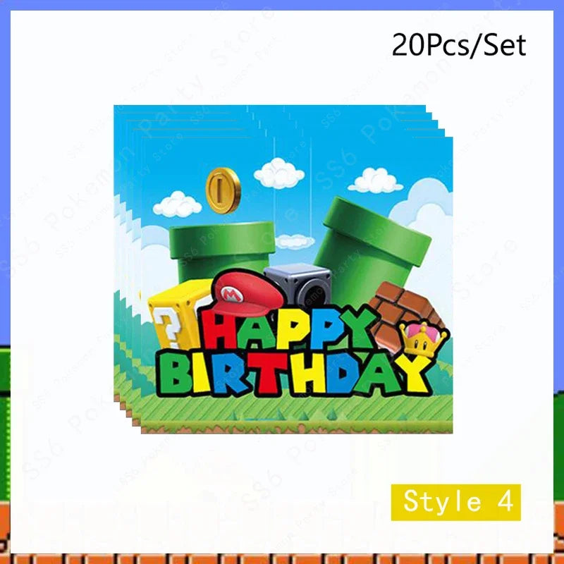 Super Mario Bros Birthday Decoration Party Supplies Disposable Tableware Baby Shower Paper Cup Tablecloth Plate Napkin Bag Kit
