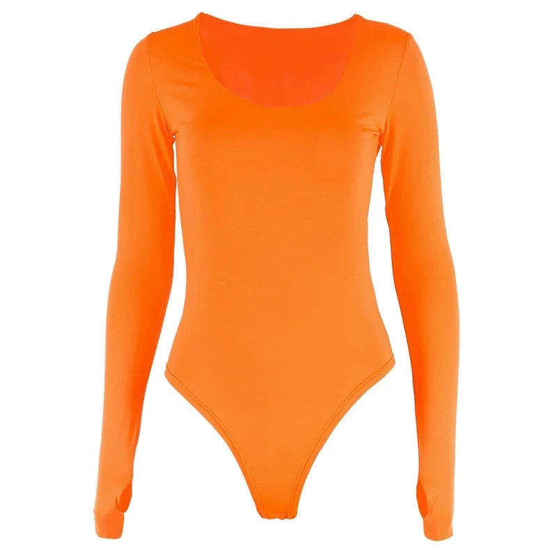 Women Long Sleeve Neon Bodycon Sexy Bodysuit