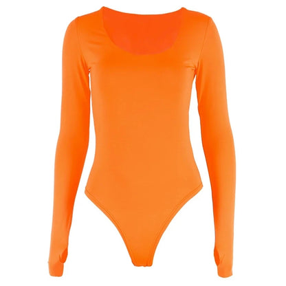 Women Long Sleeve Neon Bodycon Sexy Bodysuit