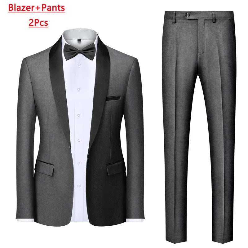 Men's Solid Color Suit Jacket Blazer Waistcoat Vest Pants Set M-6XL