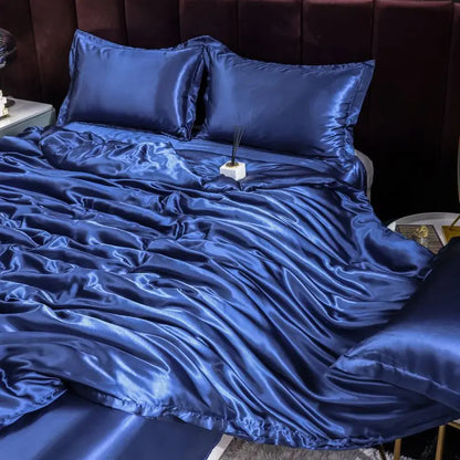 Luxury Ice Silk Bedding Set Satin Silky Duvet Cover Set With Pillowcase High-end Home Textiles Solid Color Bed Cover Sets