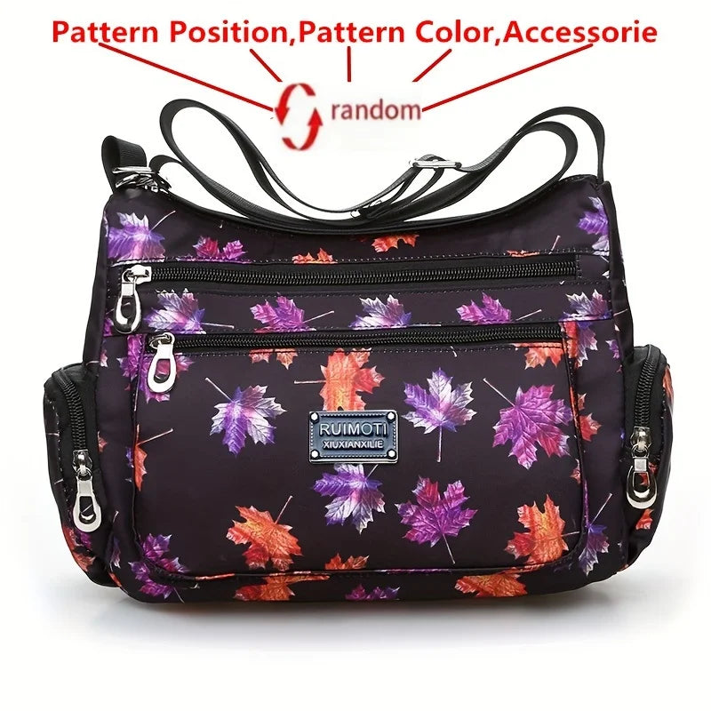 Floral Print Crossbody Bag, Trendy Nylon Shoulder Bag, Women's Multi Layer Messenger Bag For Travel