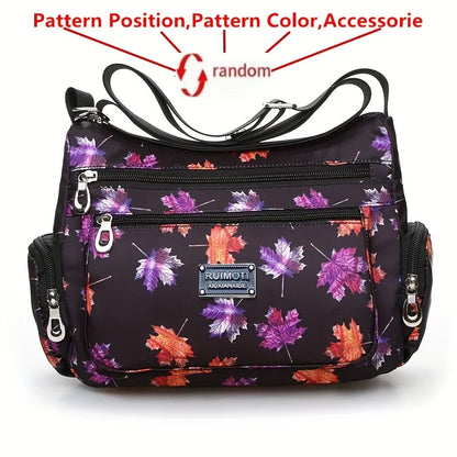 Floral Print Crossbody Bag, Trendy Nylon Shoulder Bag, Women's Multi Layer Messenger Bag For Travel