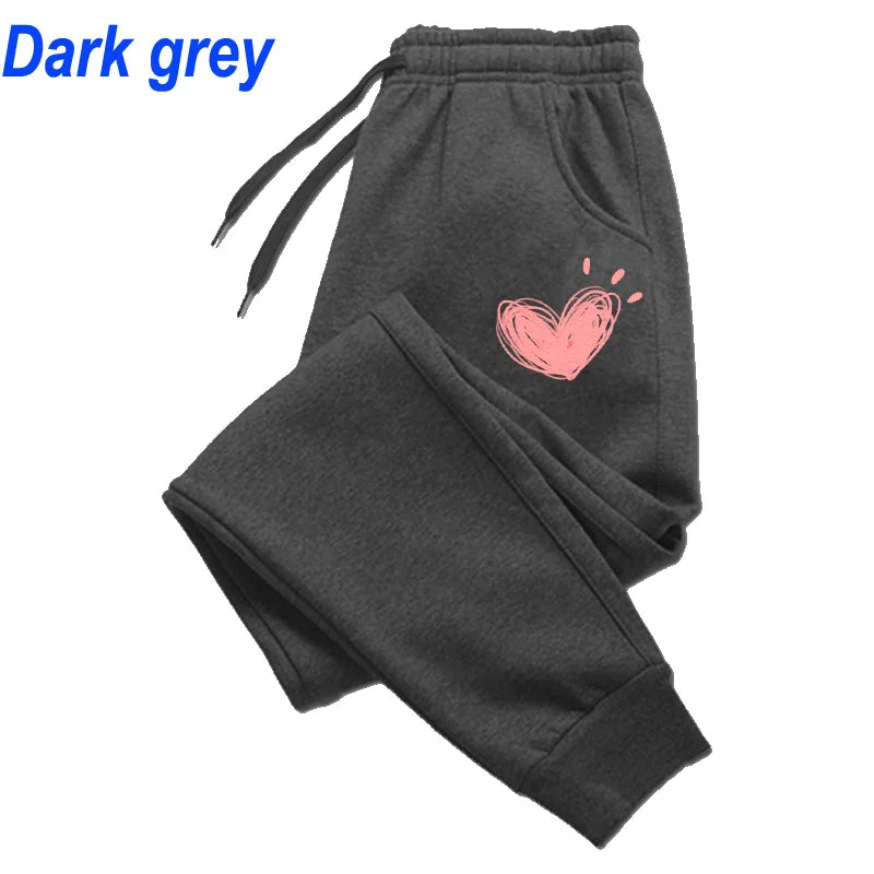 Women’s Heart Print Sweatpants – Casual Cotton Joggers