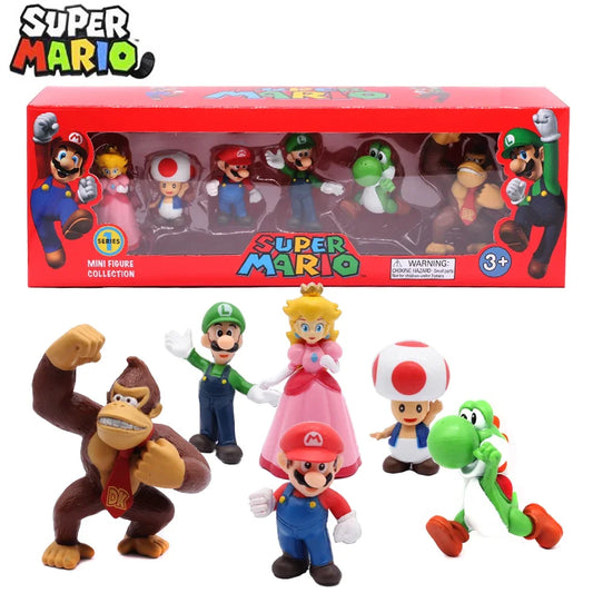 6pcs/set Super Mario Bros PVC Action Figure Toys Dolls Model Set Luigi Yoshi Donkey Kong Mushroom for kids birthday gifts