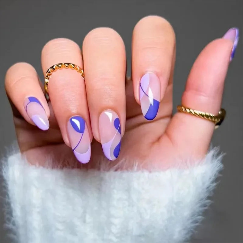 24pcs Full Cover Long False Press On Nails With Designs Light Green Stripe Gradient