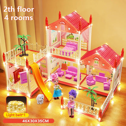 Popular Toy 3d Assembly Diy Mini Toy House Accessories Villa Princess Castle Led Lights Girl Birthday Gift Assembly Toy House
