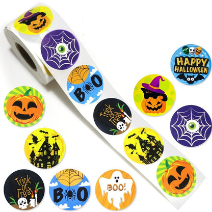 100-500pcs Halloween Black Bat DIY Round Stickers Sealing Packaging Stickers Halloween Gift Decoration 8 Spooky designs