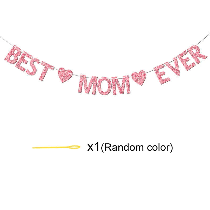 Glitter “Best Mom Ever” Banner – Heart Garland for Mother’s Day & Birthday Parties