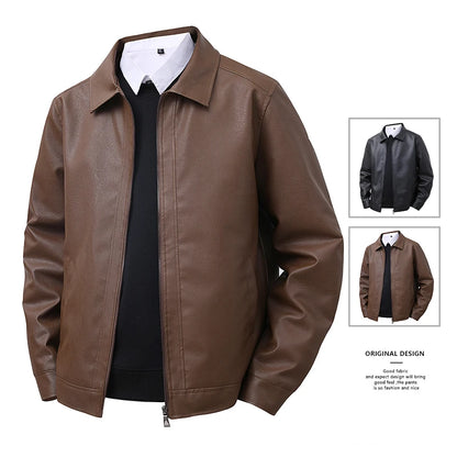 Men’s Slim Fit Leather‑Look Jacket – Spring Lapel Casual Windbreaker